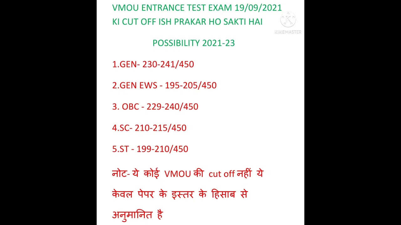 VMOU KOTA  CUT OFF PRE Bed  19/09/2021