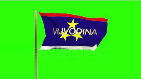Vojvodina flag with title waving in the wind. Looping sun rises style. Animation loop Stock video