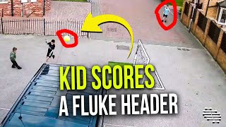 Little Kid Scores a Fluke Header While Boys Play Street Football
