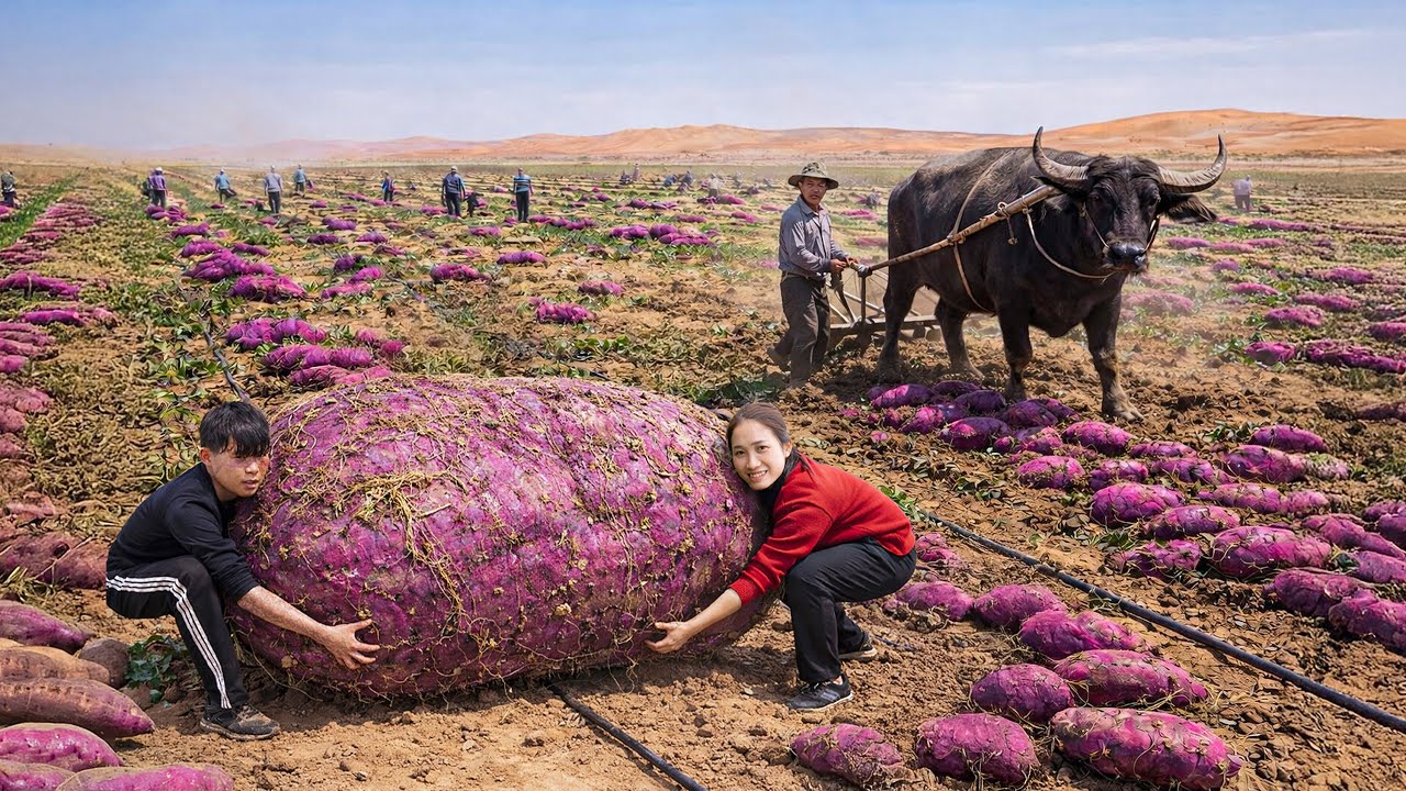 Harvesting Giant Sweet Potatoes from the Desert | Transporting Heavy Loads with Ancient Methods