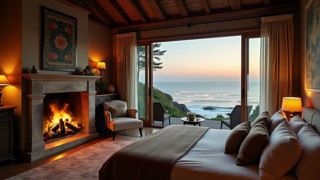 🔥 Cozy Ocean View Bedroom at Sunset 🌅 | Ultimate Relaxation Ambience 