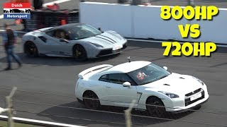 In this video you'll see a 720hp ferrari 488 gtb tf720 competing an
800hp nissan gtr on the drag strip! you might think and is small
difference...