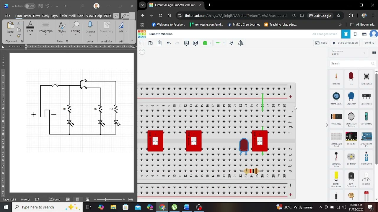 Circuit Building (Using a Breadboard in TinkerCad) Toaster oven Circuit Mock-up
