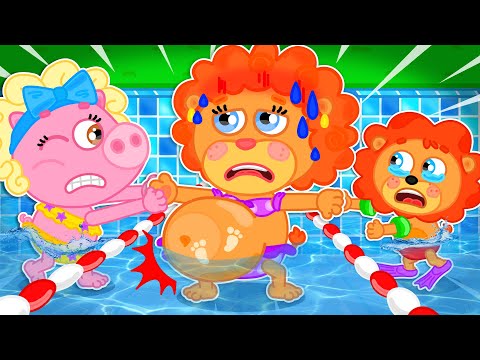 Aslan Yavrusu | Çocuk Yüzme Havuzunda Anneyle İlgileniyor | Çocuklar için çizgi film
