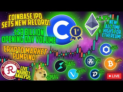 BITCOIN LIVE : COINBASE IPO, RECORD VOLUME! ETH ATH! DOGE PUMP