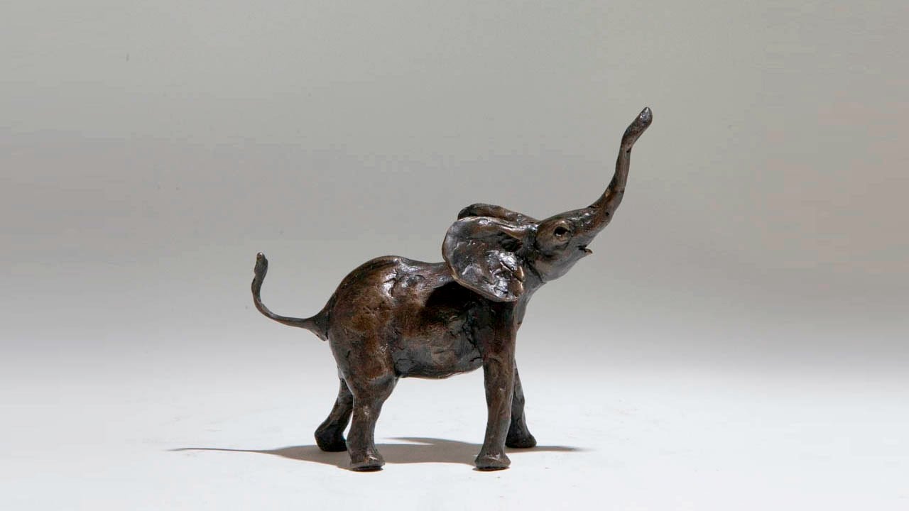Delightful Large Baby Elephant Bronze Sculpture