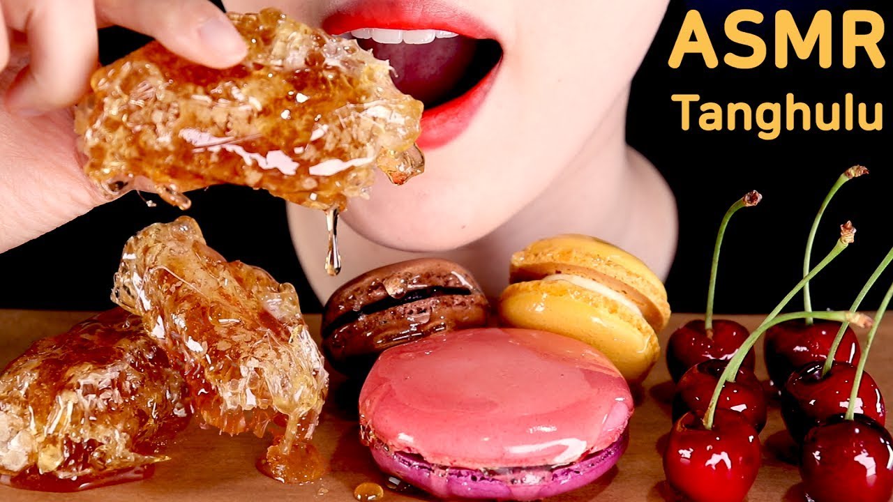 ASMR Tanghulu candied Honeycomb+Macaroon+Cherry MUKBANG 벌집꿀+마카롱+체리 탕후루먹방 咀嚼音蜂の巣飴+マカロン飴+さくらんぼ飴