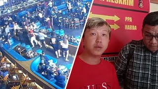 CCTV footage shows visitors at Gold Dragon Bar in Palembang punching each other.