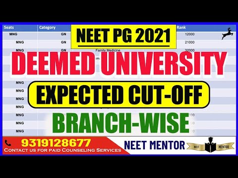 NEET PG 2021 ? DEEMED UNIVERSITY BRANCH-WISE EXPECTED CUT OFF RANK ? COUNSELLING APPROACH