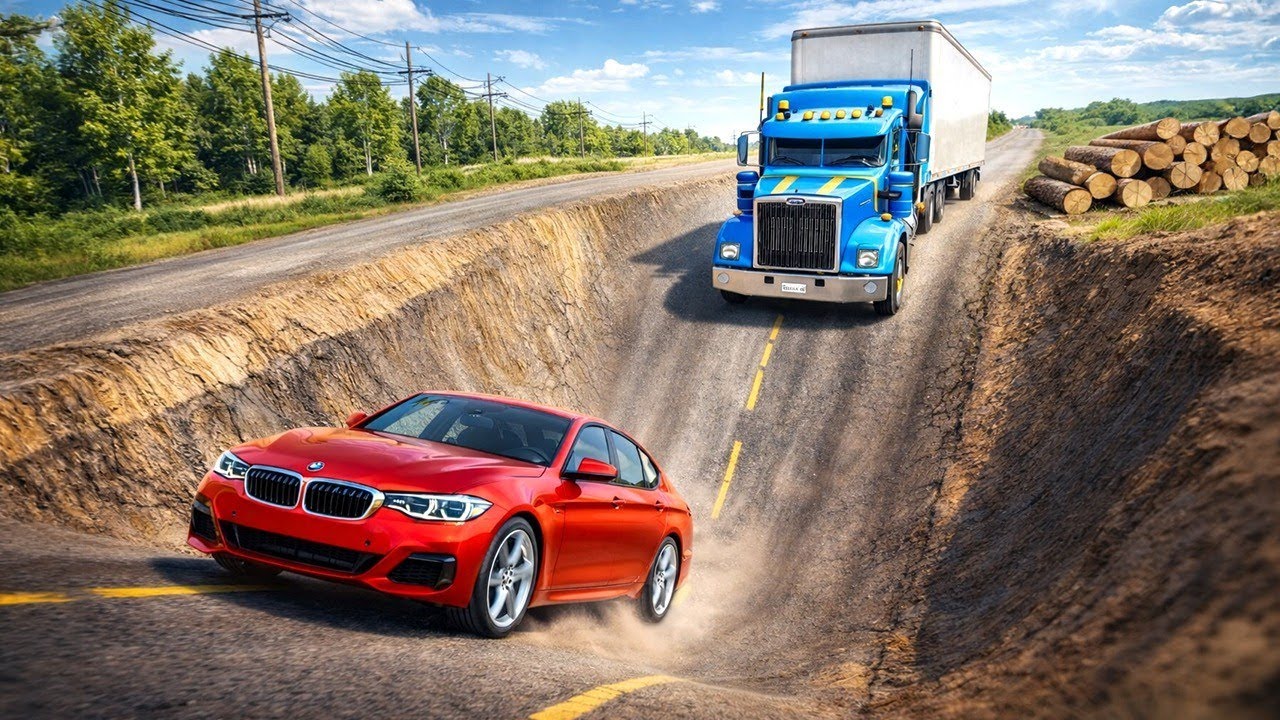 Cars vs Giant Dip Challenge #7 in BeamNG Drive!