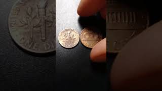1965 copper dime missing both clad layers