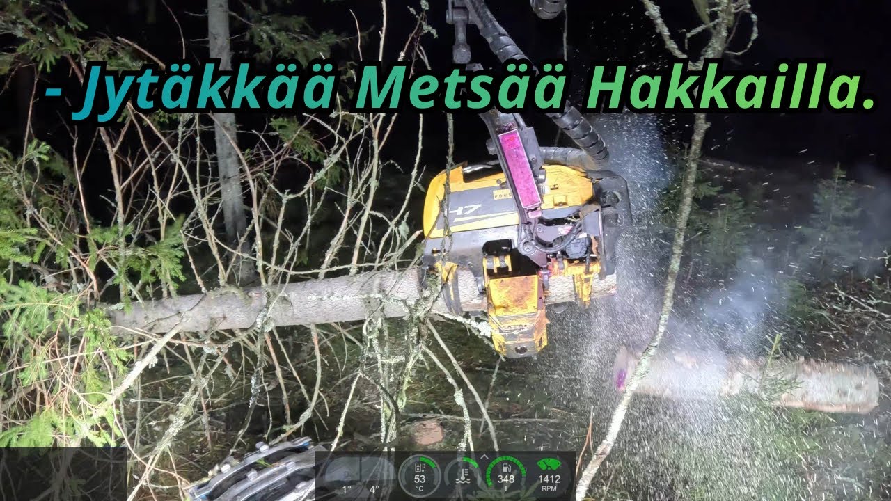 Järeää Uuditushakkuuta Aamu Pimeällä ja Ketjun Rasvatuupien Vaihto. Ponsse Scorpion K AC New H7 -25