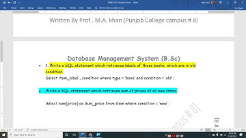 Punjab university past papers SQL solution