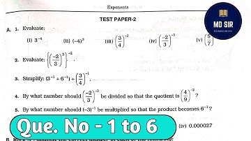 Test Paper 2 Q.N. 1 to 6 | Rs Aggarwal Class 8 | Chapter 2 Exponents | Md Sir class 8