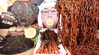 토마호크 스테이크, 짜파구리, 파김치 먹방!! ASMR MUKBANG TOMAHAWK STEAK & BLACK BEAN NOODLES EATING SOUNDS!!