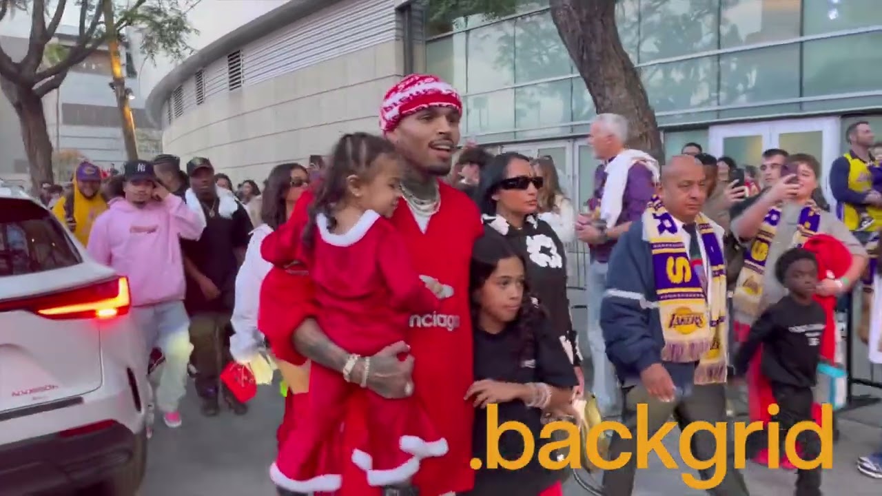 Chris Brown leaves the Lakers vs Celtics game on Christmas in Los Angeles, CA