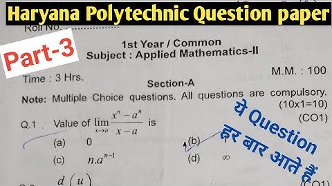 Applied Mathematics 2 Solved Question paper for Haeyana Polytechnic Diploma Engineering Part-3