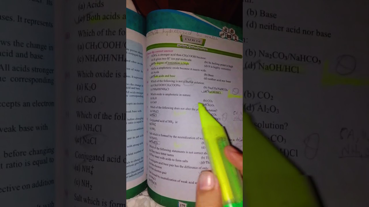 Ch 8 acids,bases and salts XI chemistry New Book STBB mcqs 