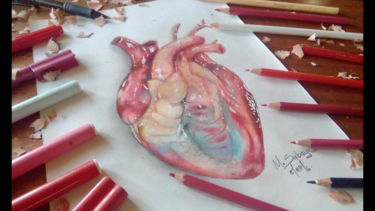 How to draw a hyper realistic heart-colored pencil tutorial - YouTube