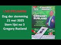 LIVESTREAMING: Dag der stemming 25 mei 2025 Stem lijst no 3 Gregory Rusland