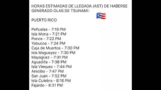 ⏰ Horario de Olas del Tsunami 🇵🇷 Puerto Rico 🇵🇷 Alerta 📢