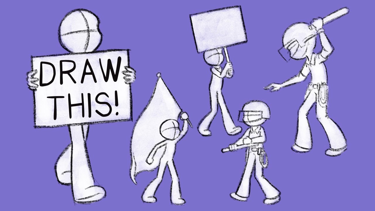 How to Draw 5 Protester and 5 Police Poses