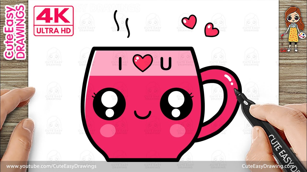 How to Draw a Cute “I ❤️ U” Coffee Mug / Tea Cup | Easy Step by Step Drawing