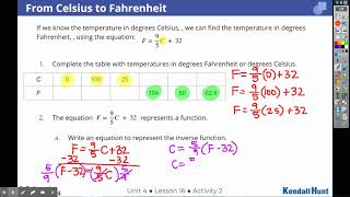Unit 4 lesson 16: Inverse Functions