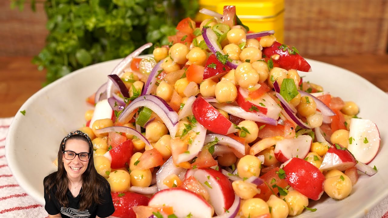 Já comeu vinagrete de grão de bico? Salada linda, com segredo pra ficar deliciosa!