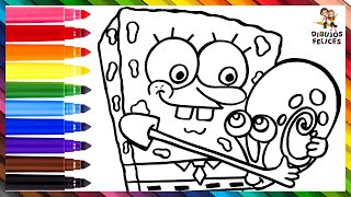 Dibuja y Colorea A Bob Esponja Y A Gary El Caracol 🧽❤️🐌🌊 Dibujos Para Niños screenshot 1