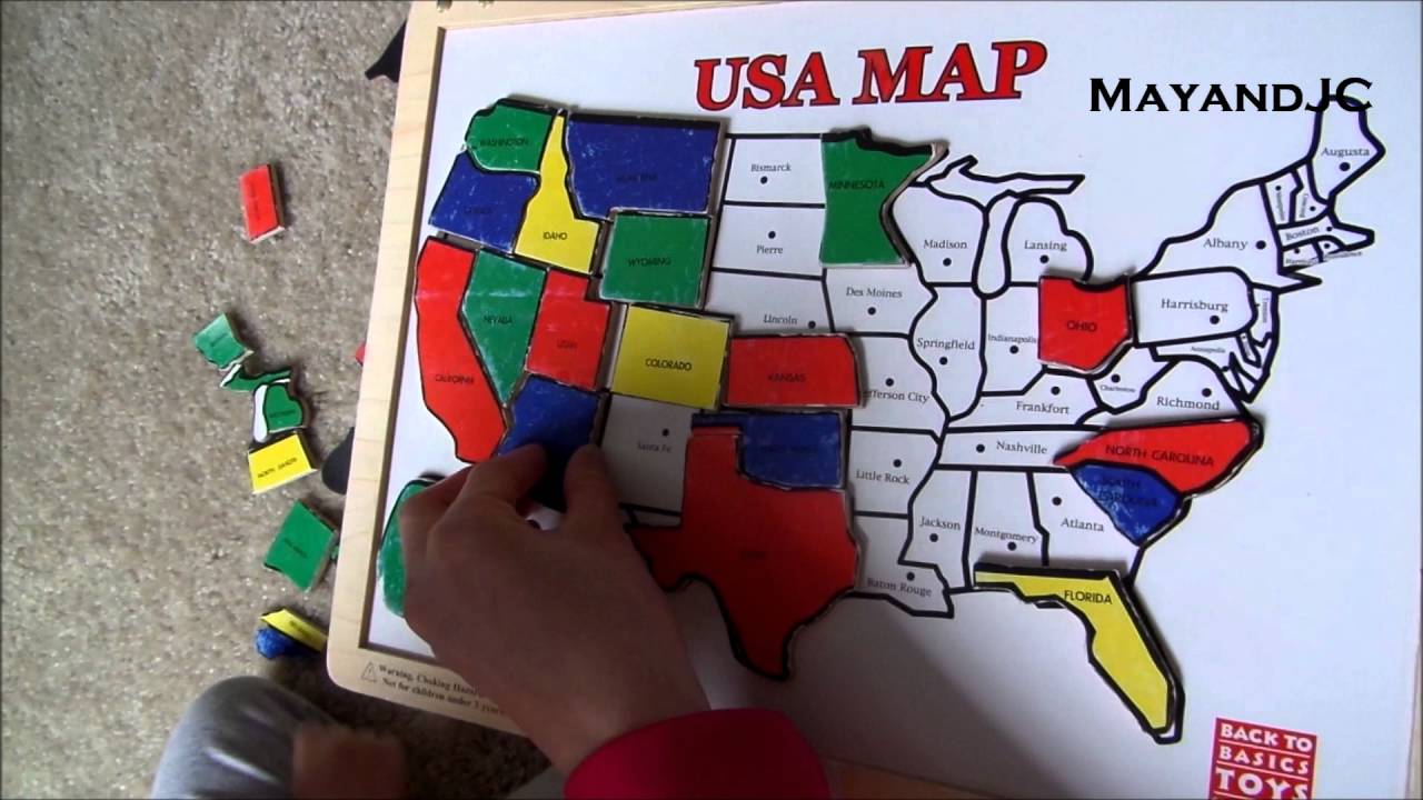 2 Yr Old Completed Usa Map Puzzle Melissa Doug Wooden Usa Map
