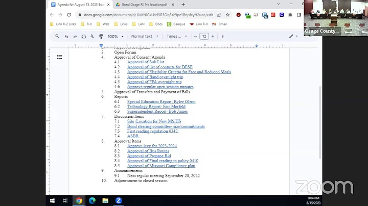 Osage County R-II Board of Education Meeting August 15, 2023