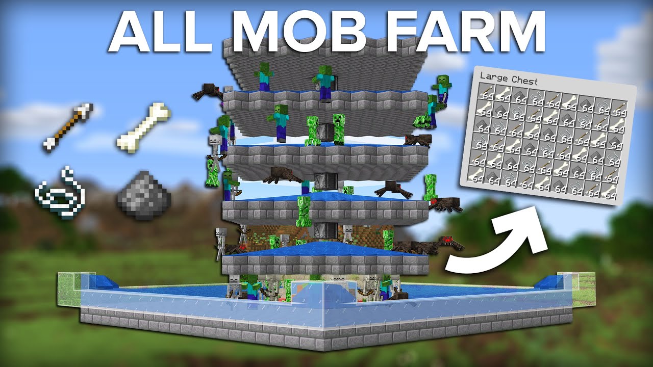 Minecraft All Mob Farm - 10,000+ Items Per Hour - Easy Build 