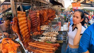 Cambodian street food - Activities People @ market fresh food, Duck, Fish, Pork ribs & more