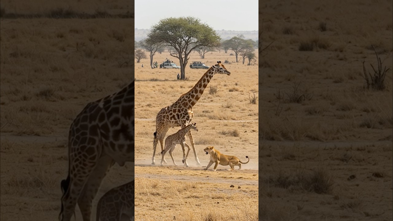 The baby giraffe mocked the lion — until dad had enough! 🦒🦁💥