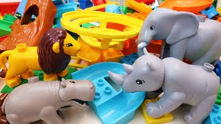 Satisfying Building Blocks Marble Run Race ASMR The Lion King animals course