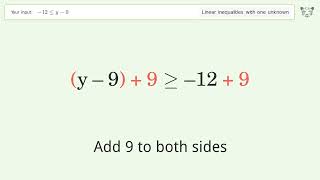 12 Less Than Or Equal To Y9  Solve Linear Inequalities With One Unknown