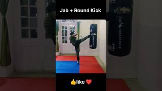 Jab + Round Kick 🦵 #selfdifence #taekwondo #fighttechniques #wushufight #boxing #mma