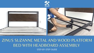 ZINUS Suzanne Ironline Metal and Wood Platform Bed w/ Headboard Assembly (37 Inch Bamboo and Metal)