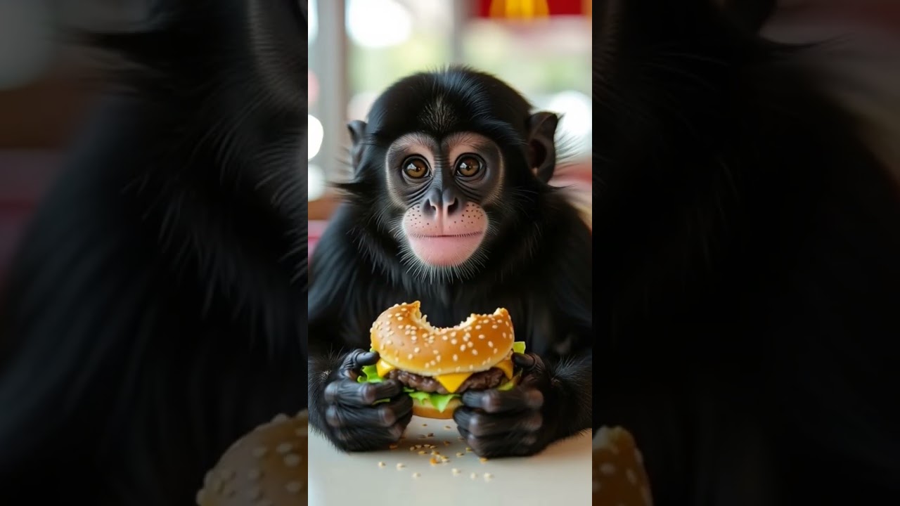 Black monkey Eating a Mc Burger!