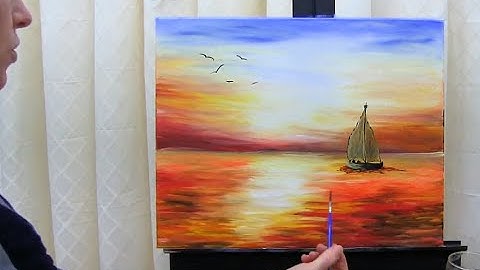 How to Paint an Ocean Sunset with a Sailboat | Paint and Sip at Home | Step by Step tutorial