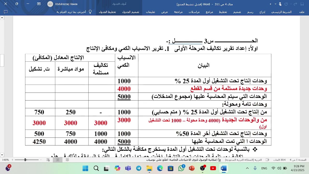 شرح مثال 4 ص311 مراحل انتاج مرحلة ثانية وحسب طريقة FIFO تكاليف 2 د. عبد الرزاق طعمة كلية الرافدين