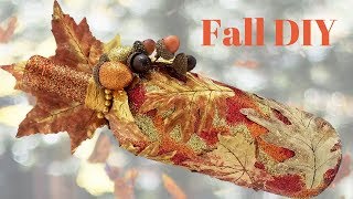 DIY Fall Leaf Wine Bottle Craft Decor With LOTS Of Glitter! (HD)