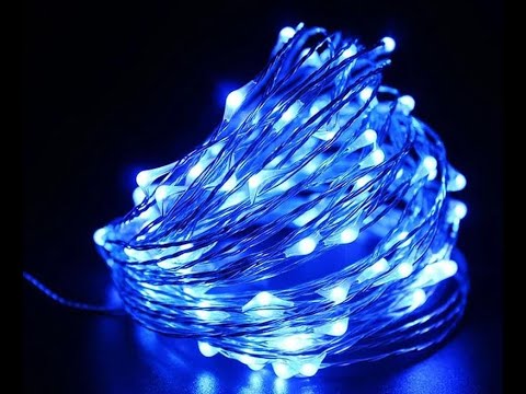 Блакитна світлодіодна гірлянда роса USB 10м 100 Led новорічна мідна нитка синя лед павутинка, видео 1