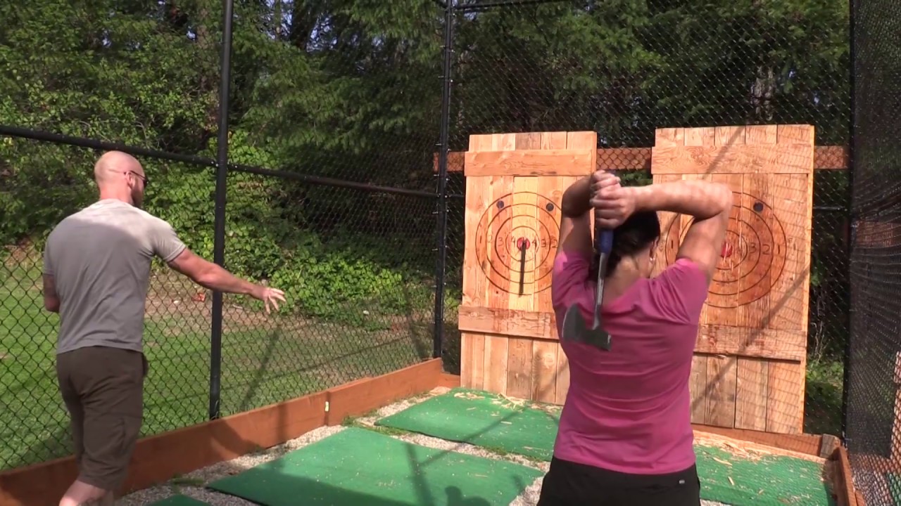 Axe throwing at Skamania Lodge - YouTube