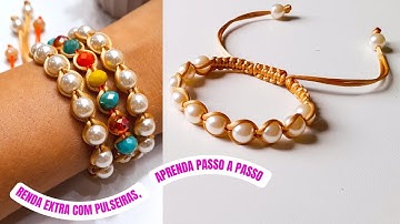 COMO FAZER PULSEIRA DE PÉROLAS-Pulseira Shambala para vender -  RENDA EXTRA COM PULSEIRAS MACRAMÊ