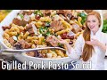 EASY Grilled Pork & Feta Cheese Pasta Salad - With Arugula & Homemade Garlic Dressing!!