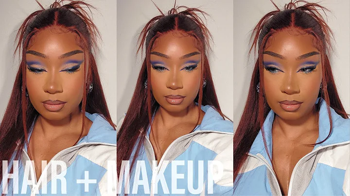 FALL AUBURN HAIR + BLUE  SOFT CUT CREASE MAKEUP | ...