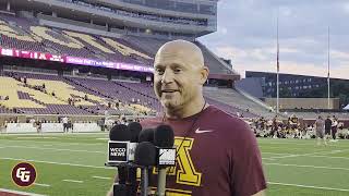 Information PJ Fleck speaks to the media following Gopher football's August 20th practice News