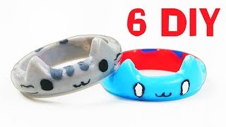 How To Make 6 Cats Resin Rings DIY Tutorial 5 minute crafts Pusheen Catbug Simon's cat Nyan cat